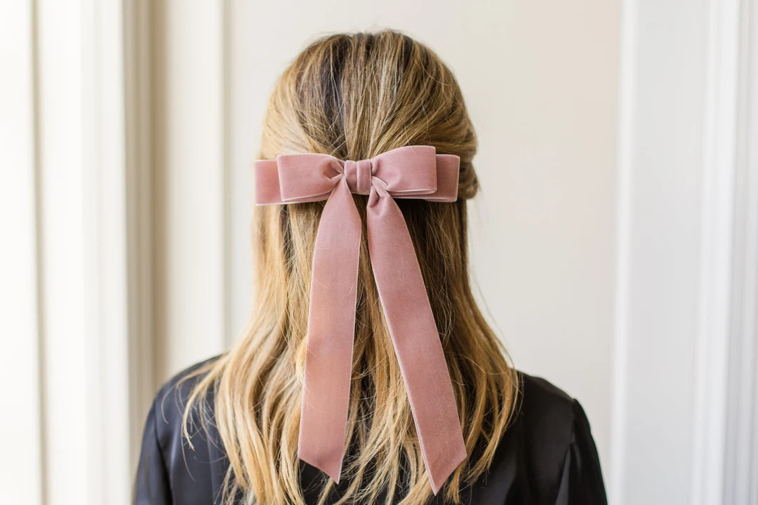 Dusty Mauve Velvet Hair Bow Long Tail Ladies Velvet Bow - Etsy | Etsy (US)