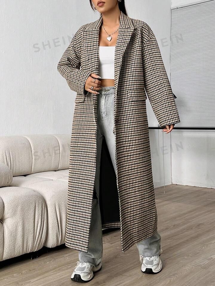 Plaid Collar Woolen Coat | SHEIN
