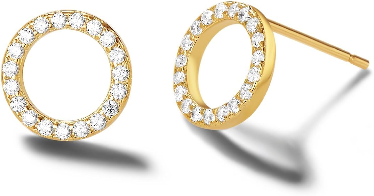 14k Yellow Gold Plated 925 Sterling Silver Dainty Small Statement CZ Cubic Zirconia Cute Circle/H... | Amazon (US)