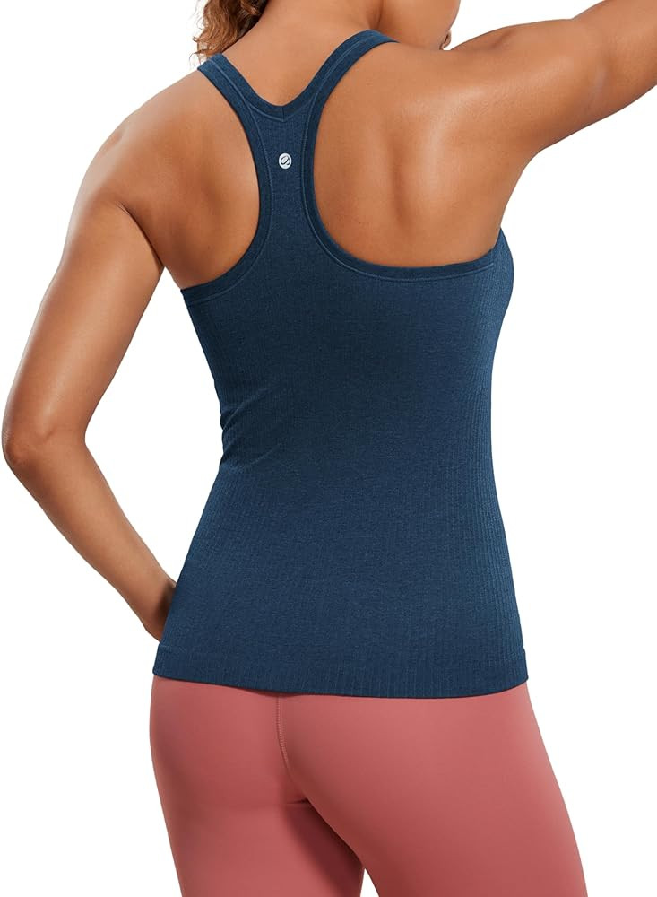 CRZ YOGA Womens Seamless Ribbed Racerback Tank Tops with Built in Bra - Padded Scoop Neck Slimmin... | Amazon (US)
