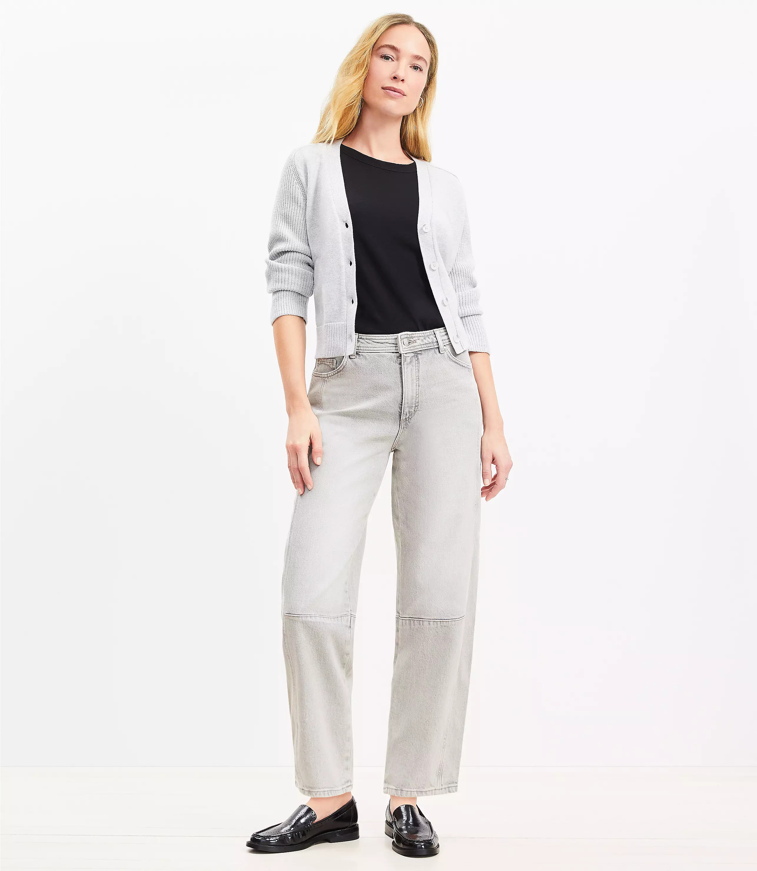 High Rise Barrel Jeans in Vintage Grey Wash | LOFT