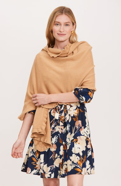 Cashmere Ruffle Wrap - Camel | tyler boe