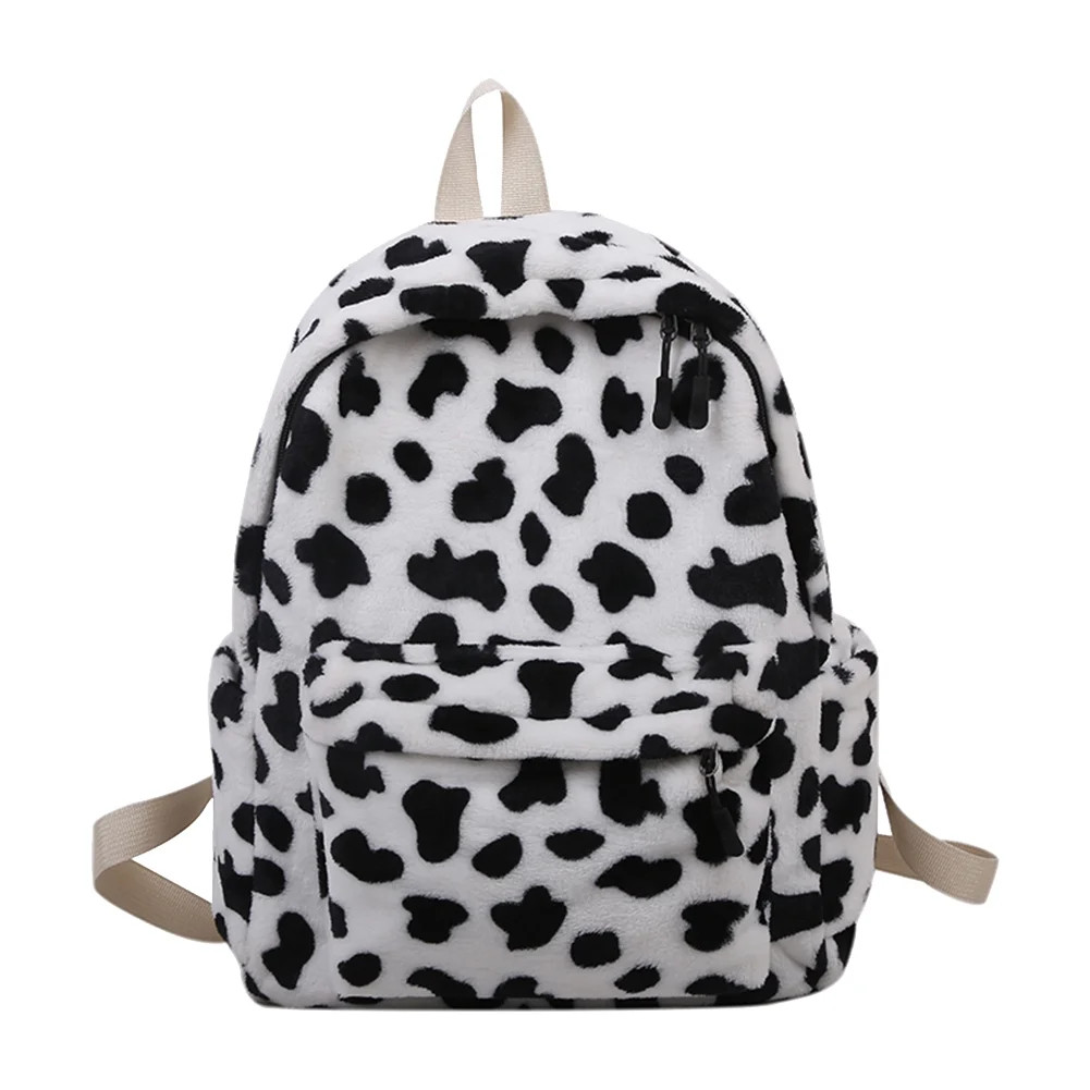 CHAMAIR Vintage Women Cow Pattern School Bags Plush Backpack Large Capacity Bagpack | Walmart (US)