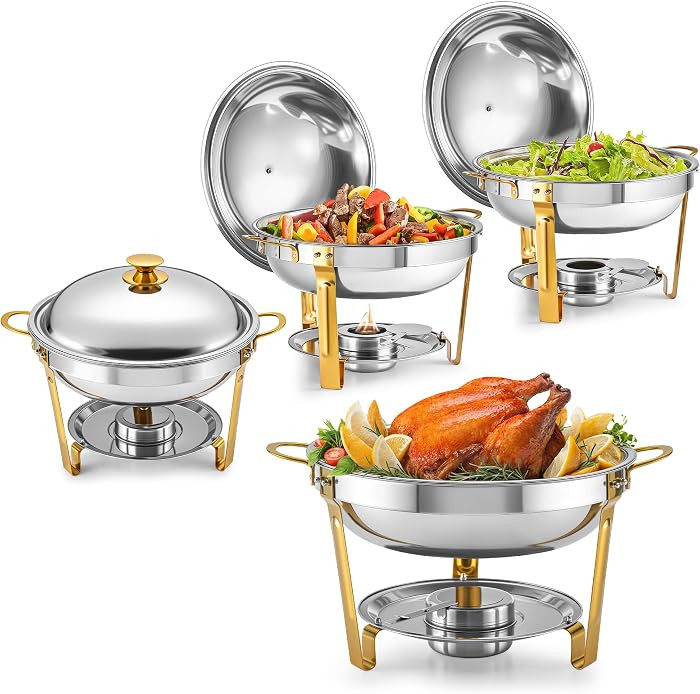 WILPREP Chafing Dishes for Buffet, 4 Pack 5 qt Round Chafing Dish Set with Foldable Frames & Lid ... | Amazon (US)