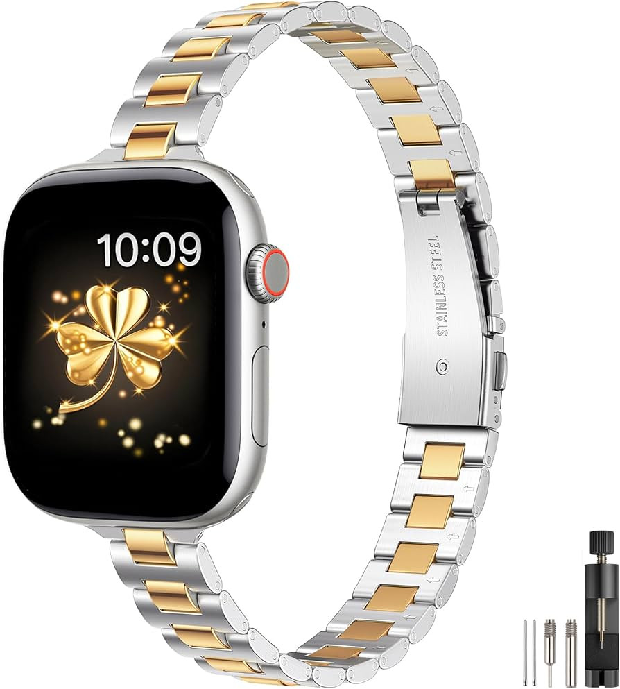 WFEAGL Slim Stainless Steel Band Compatible with Apple Watch 42mm 41mm 40mm 38mm Women, Elegant D... | Amazon (US)