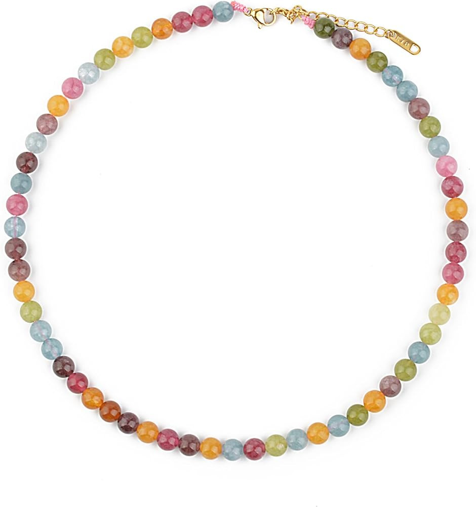 KIKLA Semi Precious Stone Beaded Choker Necklace 18K Gold Plated Natural Stone Strand Necklace Sh... | Amazon (US)