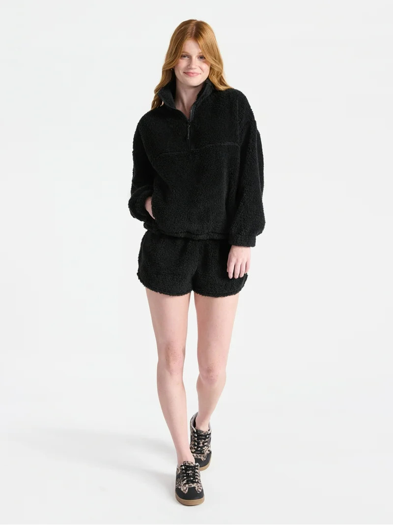 No Boundaries Plush Half-Zip Pullover, Women's and Plus | Walmart (US)