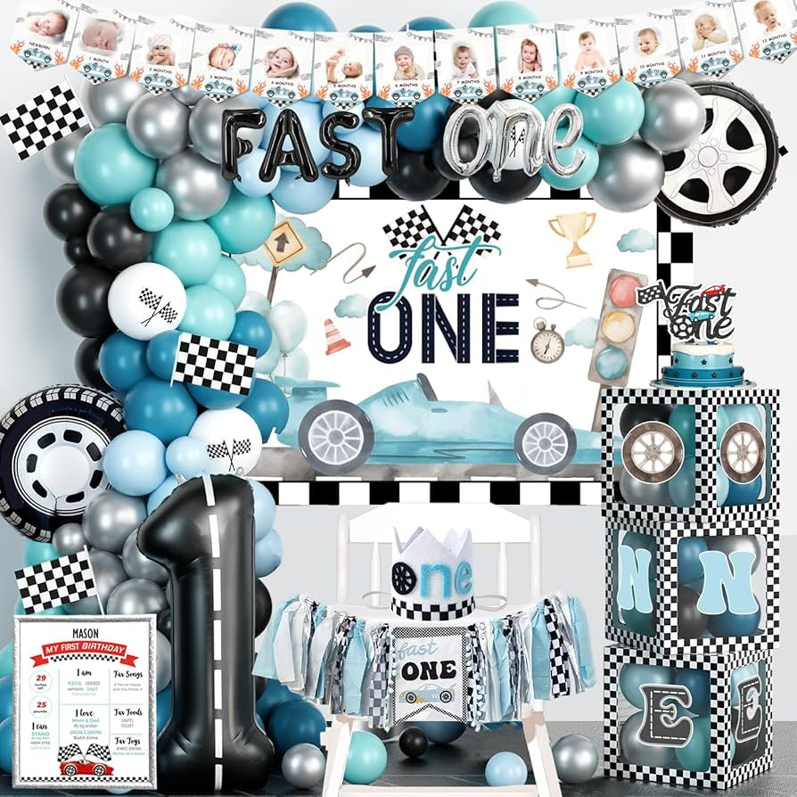 Fast One Birthday Decorations for Boys, 1st Birthday Decorations Boy, Vintage Car Themed Backdrop... | Amazon (US)