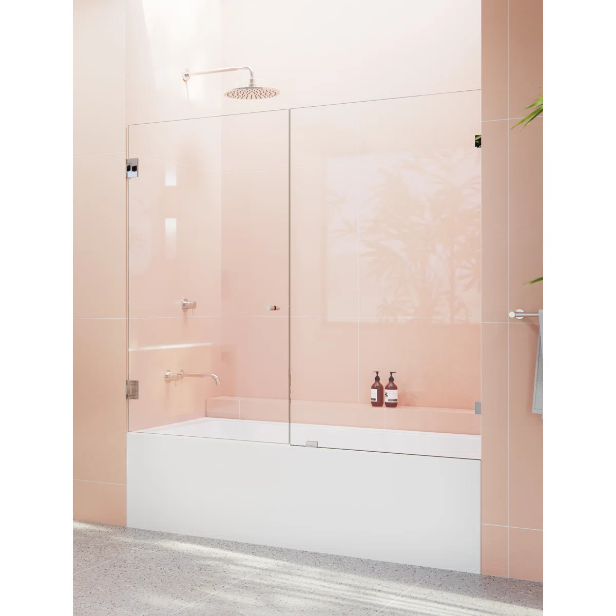 Illume 64.25 in. x 58.25 in. Fully Frameless Hinge Bathtub Door B-WH-64.25-BB | Wayfair North America
