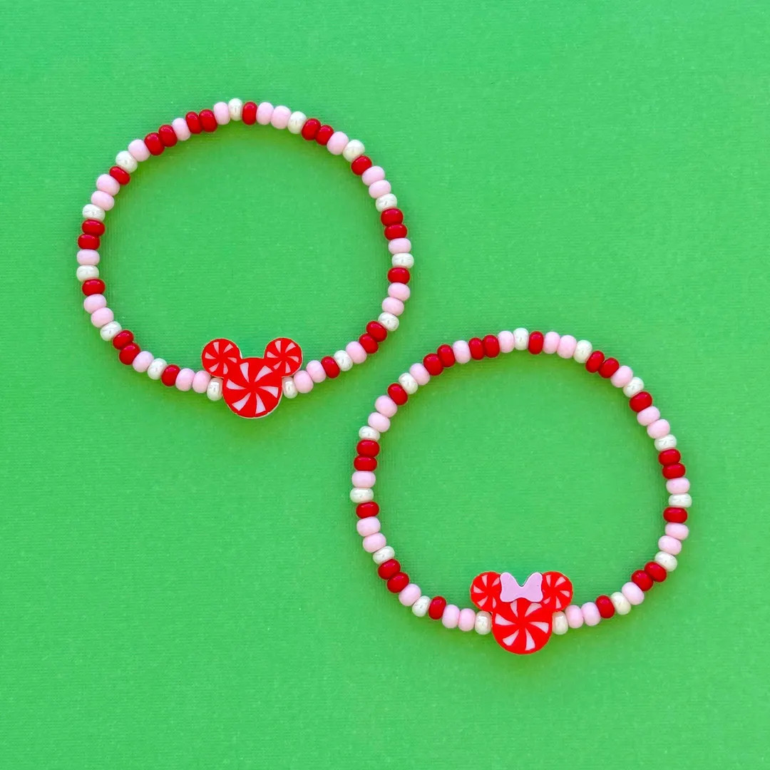 Peppermint Mickey Bracelet, Peppermint Minnie Bracelet, Christmas Bracelet - Etsy | Etsy (US)