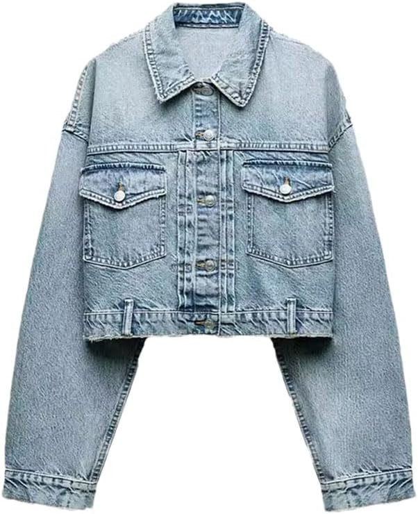 Women's Casual Wear Simple Short Denim Jacket Slim Fit Coat Button Up Top | Amazon (US)