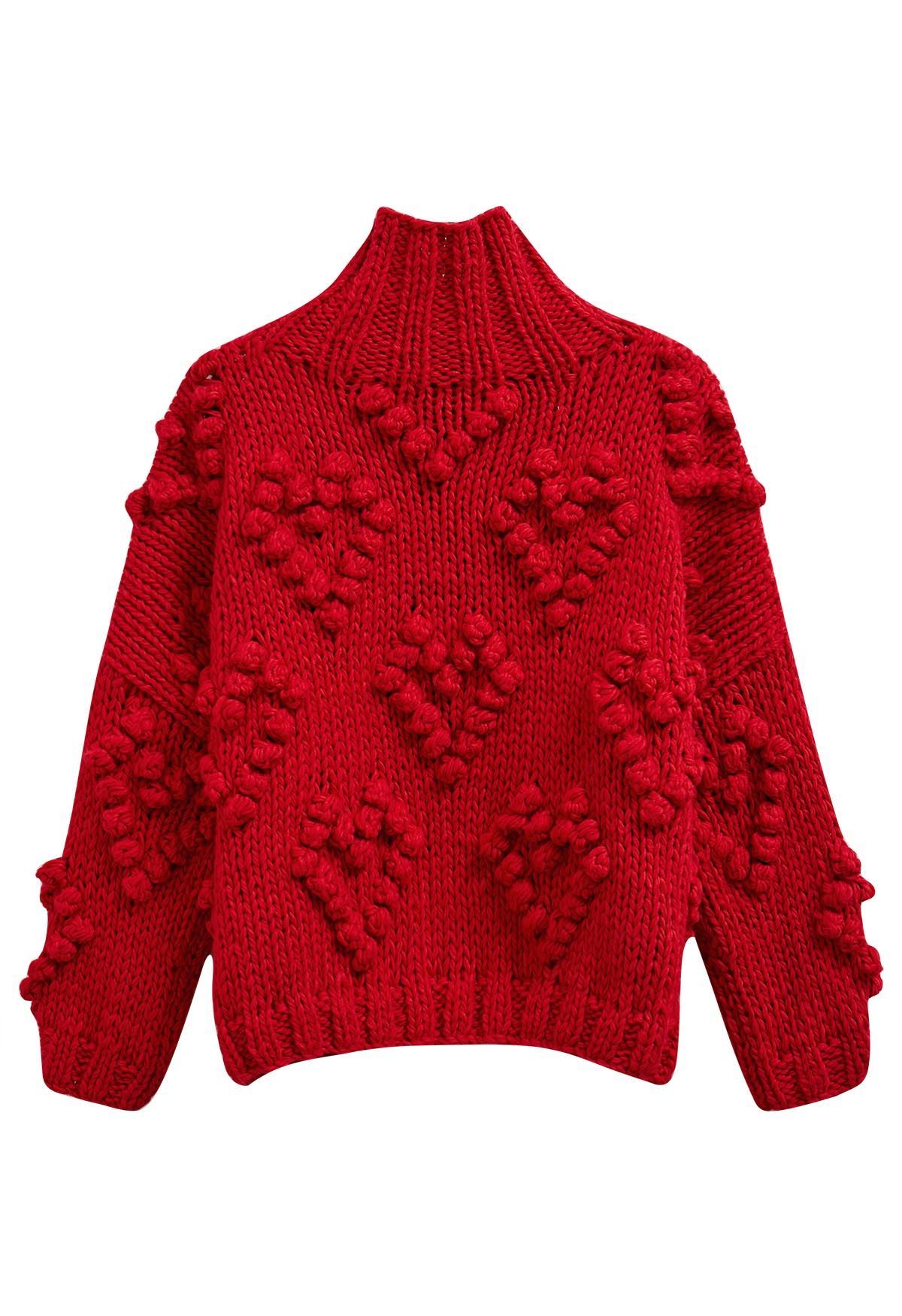 Knit Your Love Turtleneck Sweater in Red | Chicwish