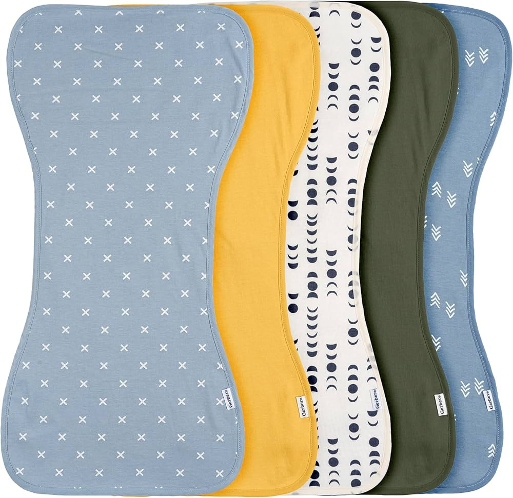 Gerber Baby Unisex Burp Cloths 5-Pack, Blue Gold, Size 10.5" x 21" | Amazon (US)