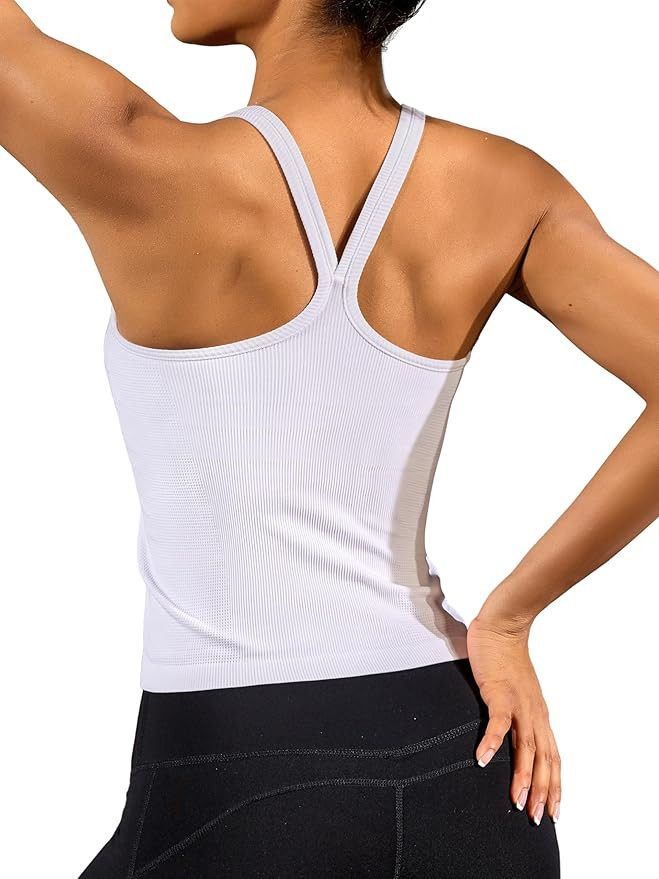ATTRACO Women's Workout Tank Top Built in Bra Ribbed Athletic Tank Racerback Workout Top Scoop Ne... | Amazon (US)