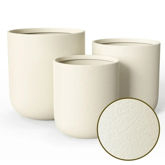 FOUKUS 9.8",11.4",13" Dia Round Concrete-like Plastic Planter Set of 3, Modern Style Large Cylind... | Walmart (US)