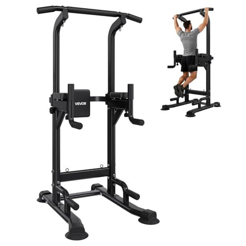 VEVOR Pull Up Bar, 330 LBS Power Tower Dip Station, Workout Dip Station with H-Shaped Stable Base & Back Pad, Adjustable 12 Level Height Free Standing Chin Up Bar for Back, 4-Level Adjustable Back Pad | Amazon (US)