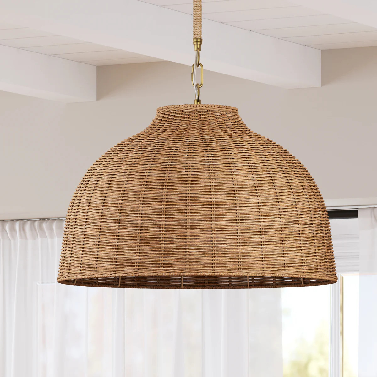 Modern Farmhouse Rattan Dome Pendant Light | Nathan James