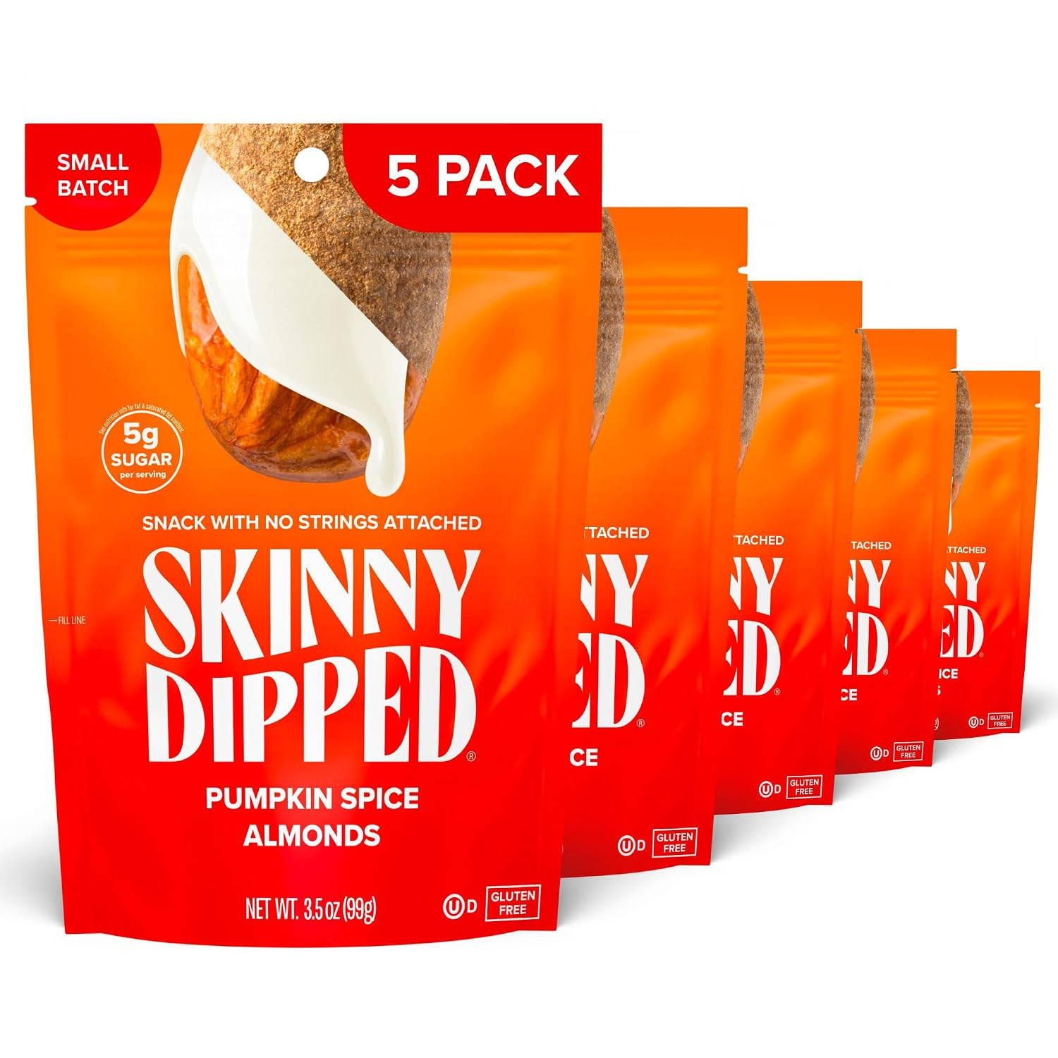 SkinnyDipped Pumpkin Spice Almonds, 3.5oz Bags | 5 Pack | Amazon (US)