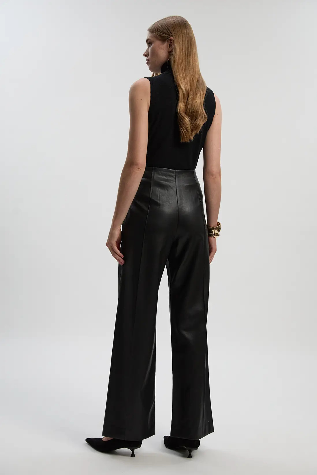 Faux Leather Seam Detail Wide Leg Tailored Trouser | Karen Millen
