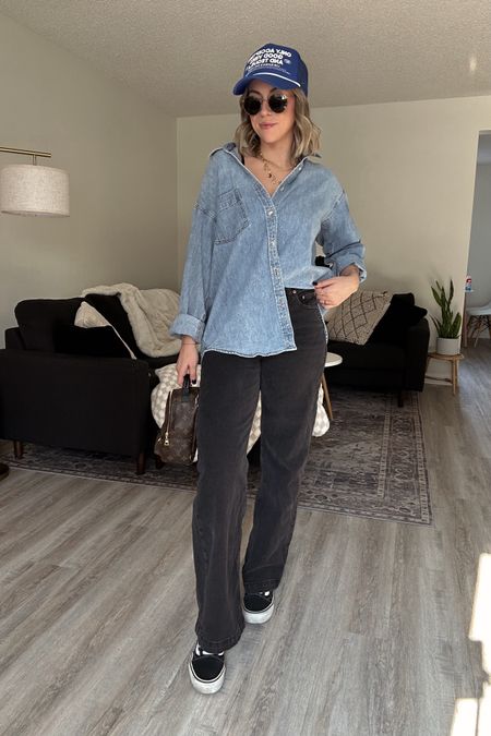 OOTD idea for spring 
Denim shirt is from aritzia I’m wearing size small 
High waist jeans from the Gap are a size 27


#LTKstyletip #LTKfindsunder100 #LTKshoecrush