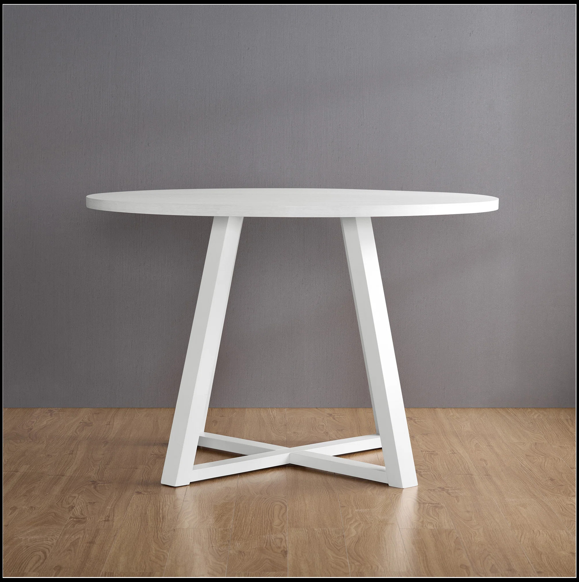 Contemporary Round Dining Table, Trestle Base, White Finish | Wayfair North America