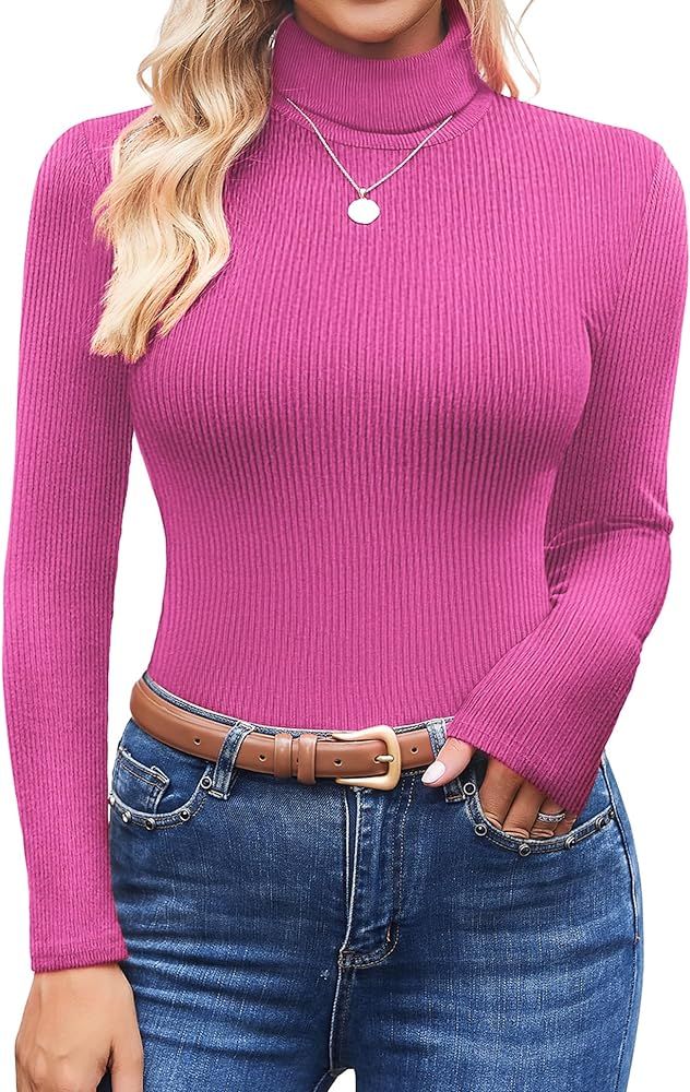 Ekouaer Women's Turtleneck Shirts Long Sleeves Sweater Ribbed Knit Tops Thermal Undershirts Light... | Amazon (US)