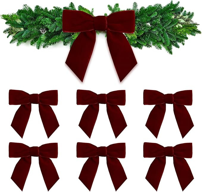 AZYM Velvet Bows for Christmas Tree, 7 Pcs Wine Red Mini Twist Tie Ribbon Bows for Xmas Wreaths G... | Amazon (US)