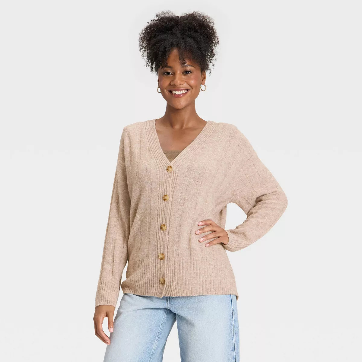 Women's Knit Ribbed Cardigan - Universal Thread™ Tan S | Target