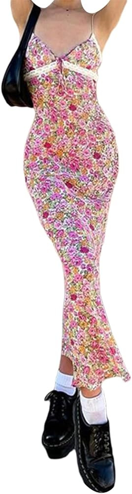 Sexy Sleeveless Sling Dress for Women,Floral Printed Backless Low Cut Dress Bodycon Mini Picnic D... | Amazon (US)