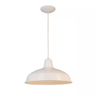 Hampton Bay 1-Light Glossy White Warehouse Pendant with Metal Shade AF-1032R/WHT - The Home Depot | The Home Depot