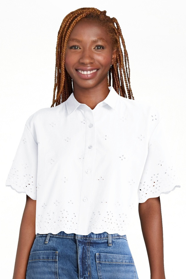 Free Assembly Women's and Women's Plus Cropped Cotton Eyelet Shirt, Sizes XS-4X | Walmart (US)