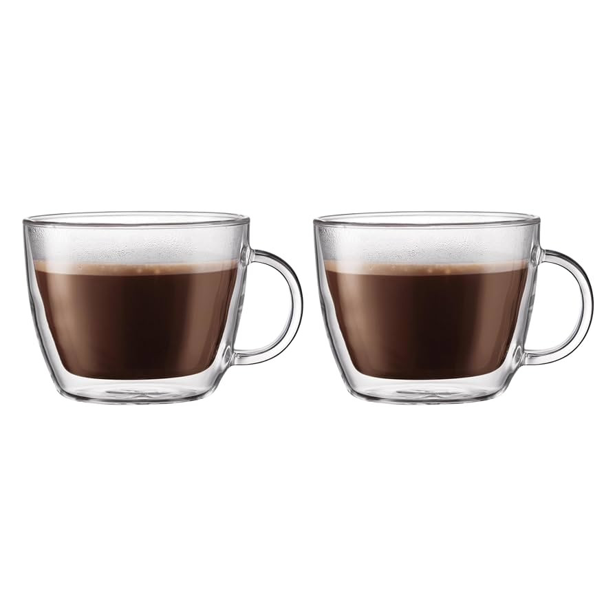 Bodum 15oz Double Wall Latte Mug, High-Heat Borosilicate Glass, Set of 2, Clear | Amazon (US)