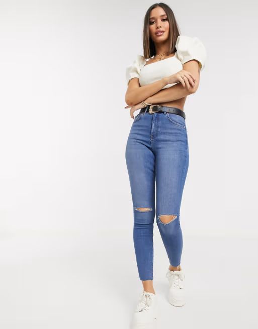 ASOS DESIGN cord square neck crop top in cream | ASOS (Global)