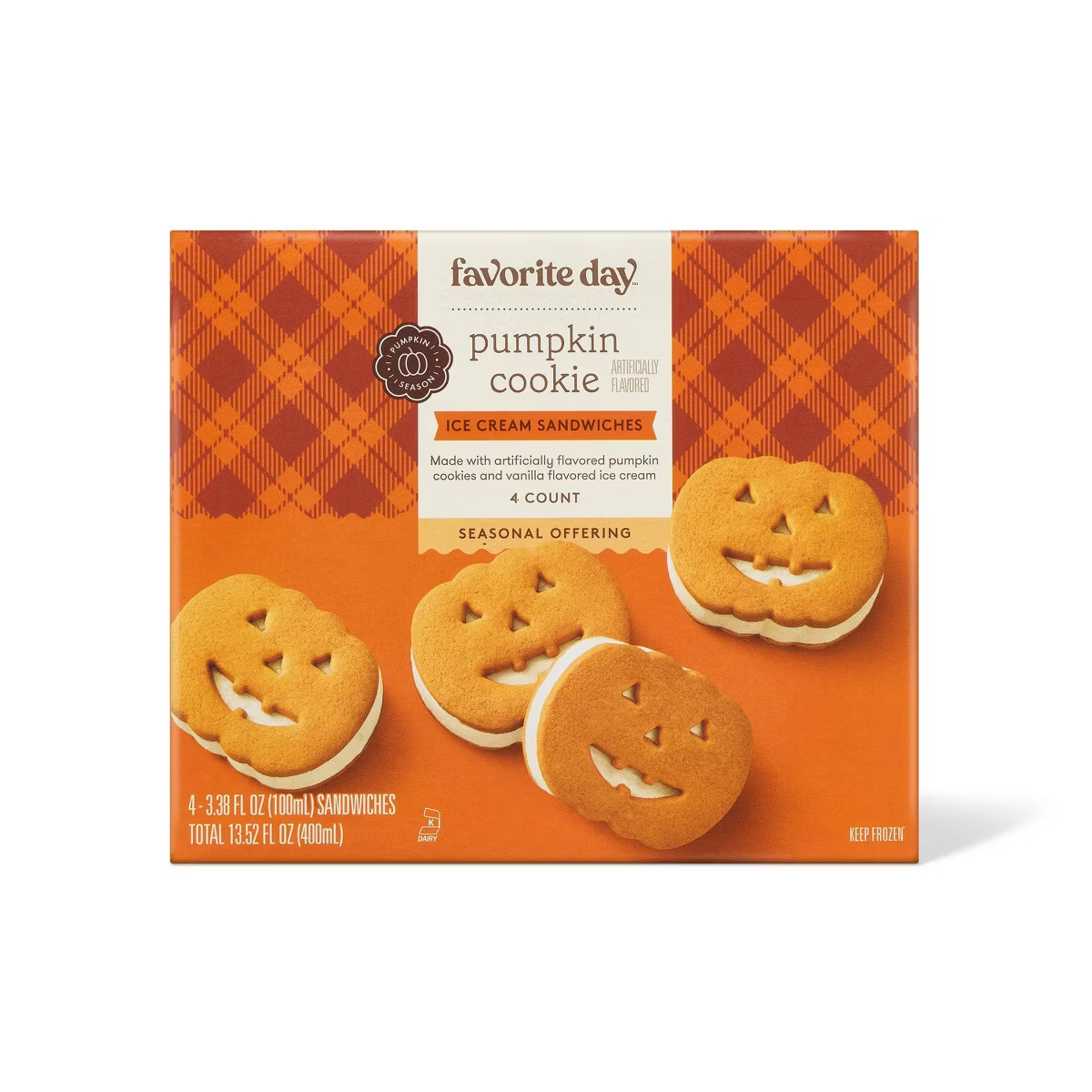Pumpkin Jack o' Lantern Ice Cream Sandwiches - 13.52oz/4ct - Favorite Day™ | Target