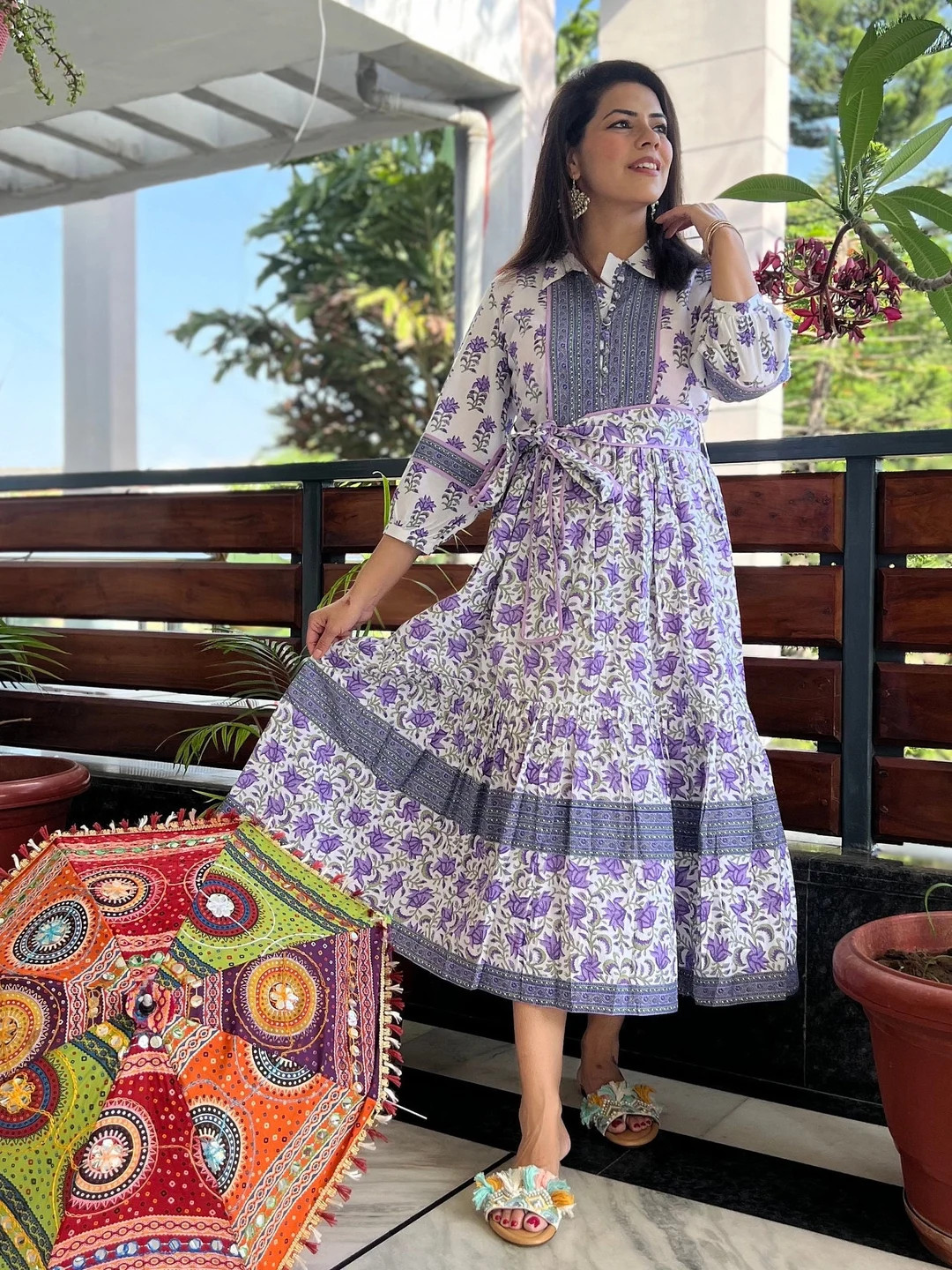 Hand Block Printed Dress Summer Midi Dress Cotton Floral - Etsy | Etsy (US)