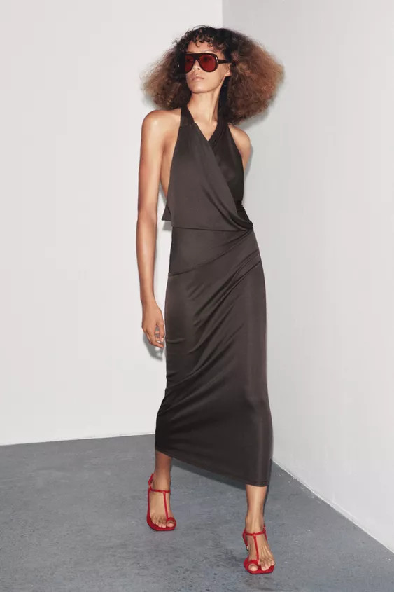 FLOWY NECK PLEATED DRESS | Zara US