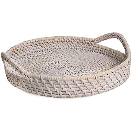 Round Wicker Serving Trays and Platters with Handles | Handcrafted Breakfast, Food, Dish, Coffee, Br | Amazon (US)