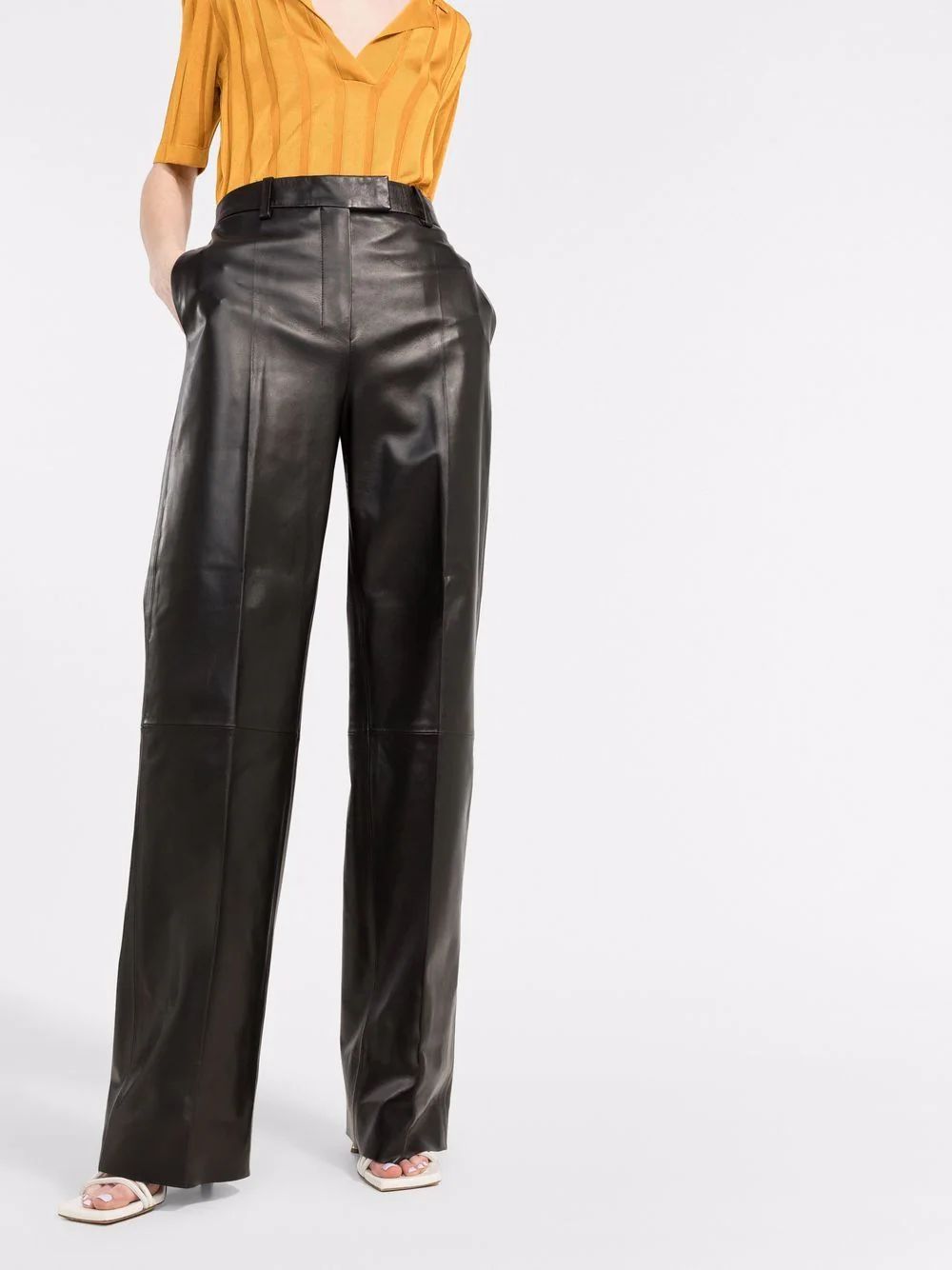 tailored wide-leg leather trousers | Farfetch (US)