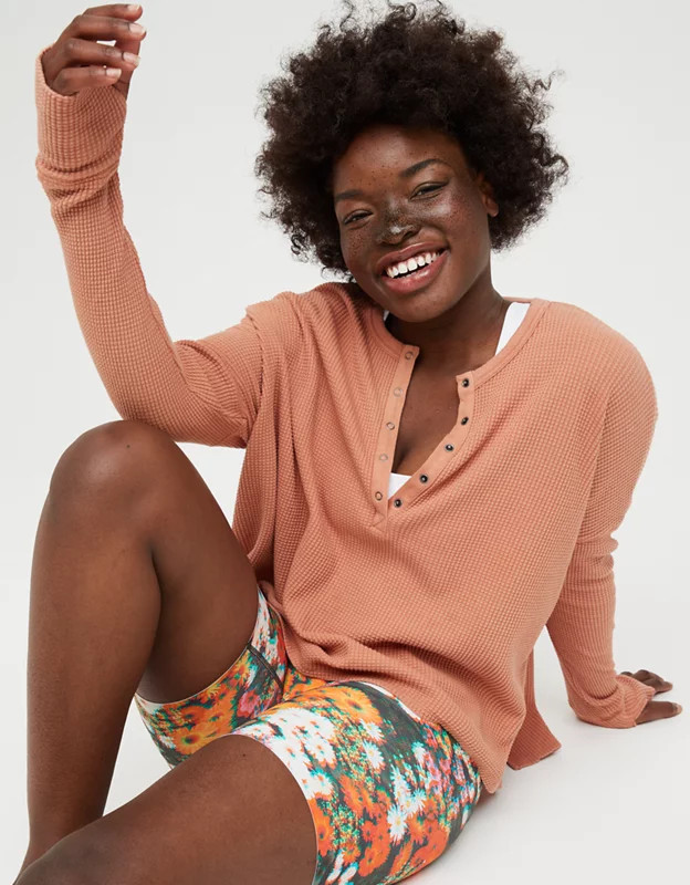 OFFLINE Waffle Henley Long Sleeve T-Shirt | American Eagle Outfitters (US & CA)