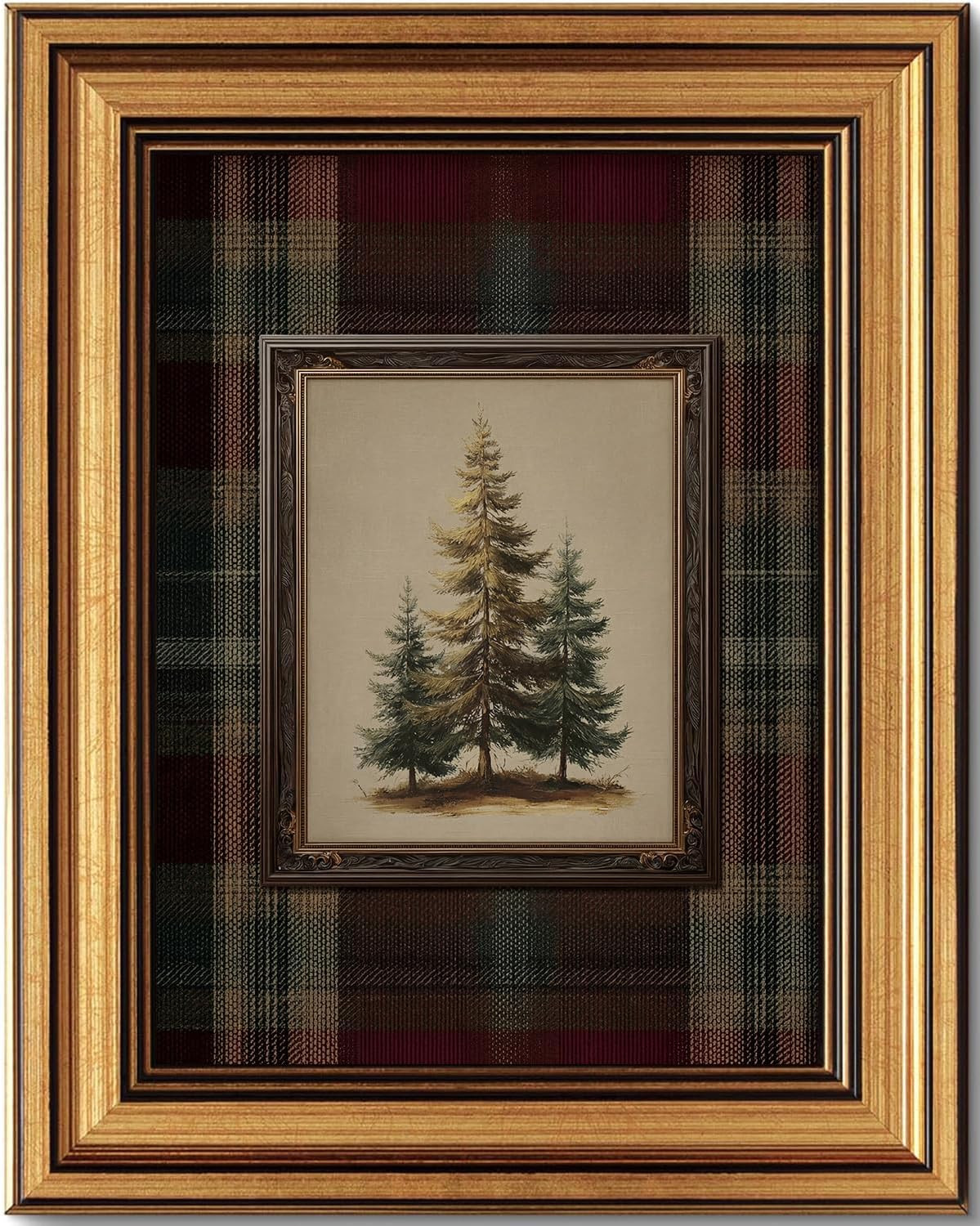 Framed Vintage Pine Tree Canvas Wall Art, Classic Rustic Plaid Christmas Painting,Farmhouse Holiday Wall Decor,for Living Room Bedroom Office,Xmas Decoration | Amazon (US)