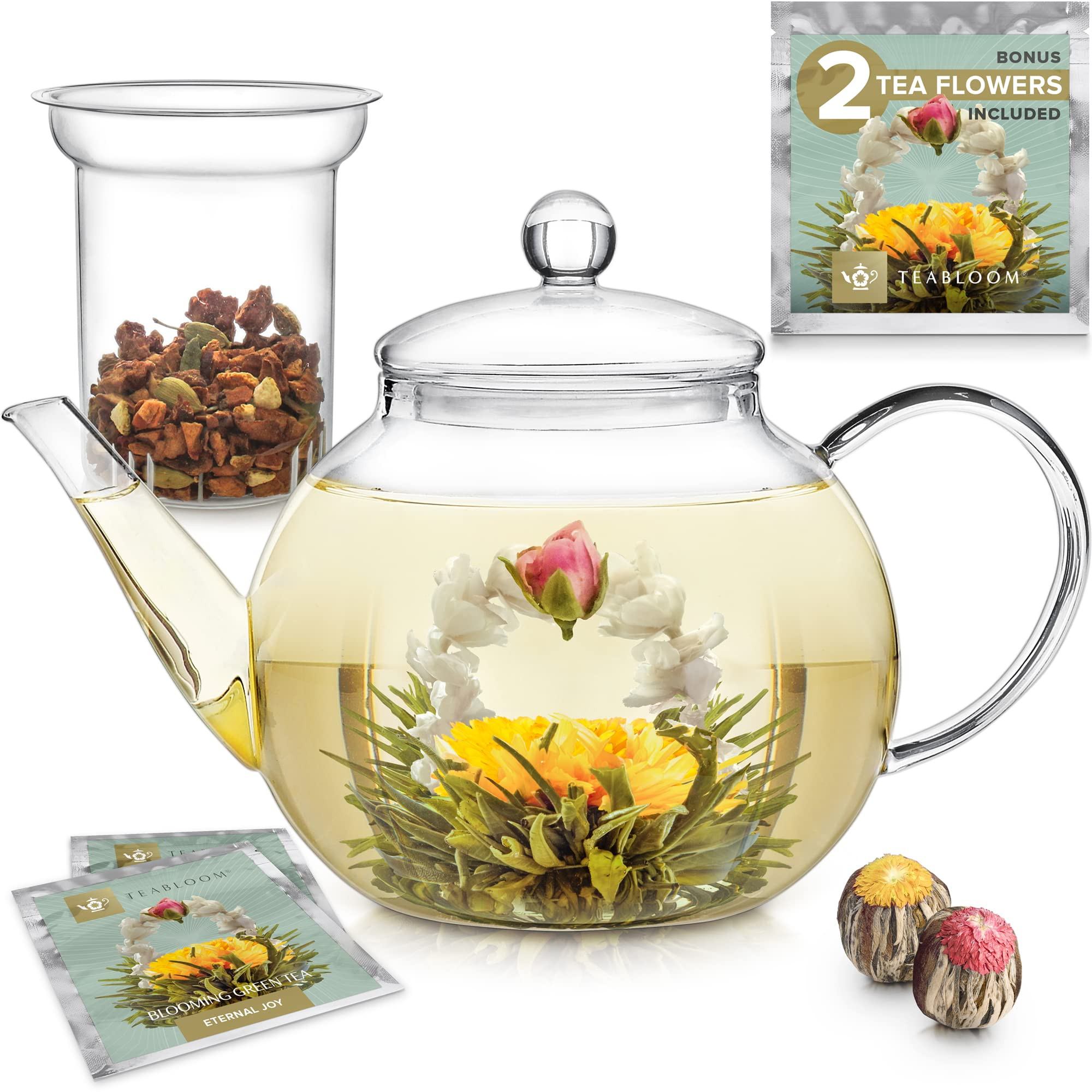 Teabloom Heatproof Borosilicate Glass Teapot (34 OZ) with Removable Loose Tea Glass Infuser – I... | Amazon (US)