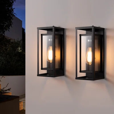 Polikron Classic Outdoor Wall Sconce 1 Light with Dusk to Dawn in Matte Black Rectangular | Wayfair North America