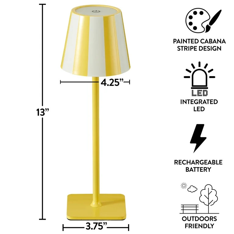 Mainstays 13" Indoor/Outdoor Rechargeable Yellow Stripe Table Lamp 2 Pack | Walmart (US)