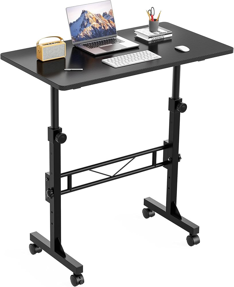 HOMIDEC Standing Desk, 32 Inch Portable Small Desk Adjustable Height, Rolling Home Office Desks with Wheels, Sit Stand Desk for Bedroom Walking Pad Home Office Small Space, Black | Amazon (US)