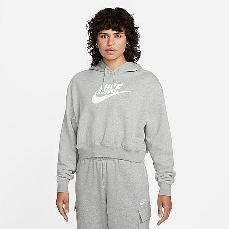 Nike Women's Sportswear Club Fleece Crop Hoodie in Dark Grey Heather/White Size: Medium | Finish Line (US)