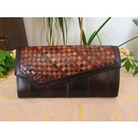 Vintage Brown Faux Leather Envelope Clutch Organizer Purse | Etsy (US)