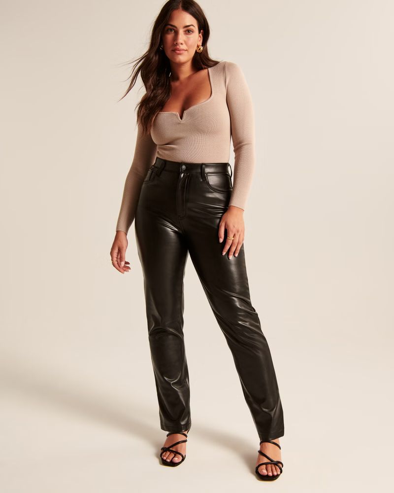 Women's Curve Love Vegan Leather 90s Straight Pants | Women's | Abercrombie.com | Abercrombie & Fitch (US)