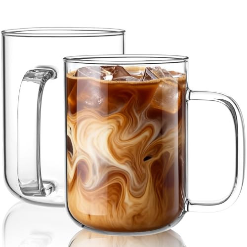 BWODYAY Glass Coffee Mugs, 20 oz Ice coffee cups, Large Clear Tea Cups Set of 2, Glass Mugs with Handles, Glass Cups for Latte, Cappuccino, and Tea | Amazon (US)