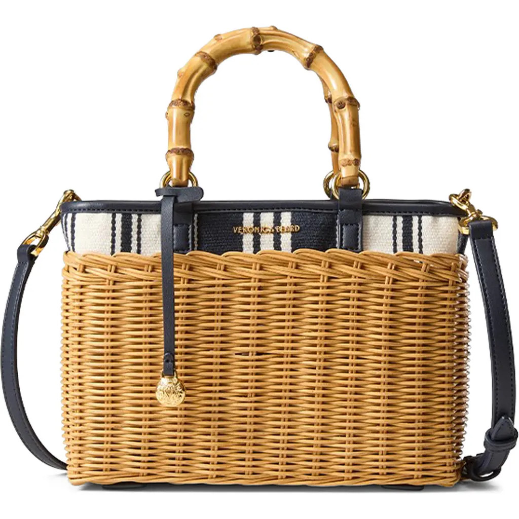Veronica Beard Porto Wicker Stripe Canvas Bag in Natural Wicker/Navy Stripe at Nordstrom | Nordstrom