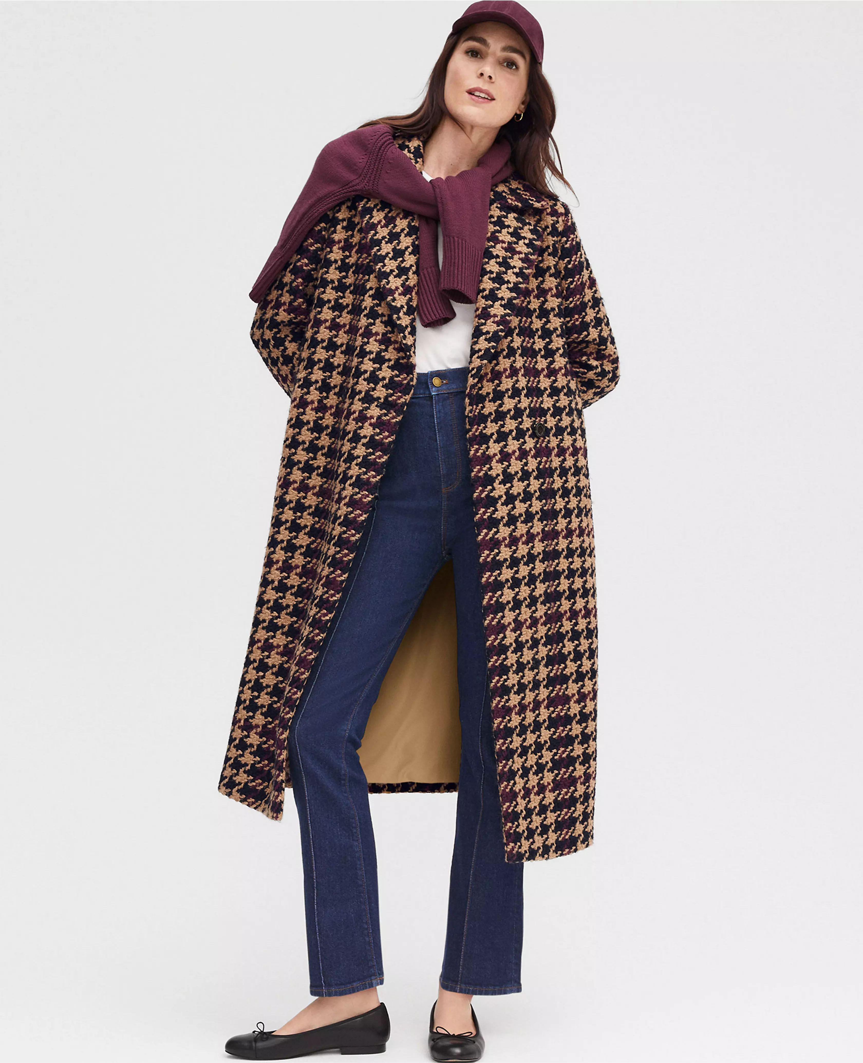 Petite Plaid Long Double Breasted Coat | Ann Taylor (US)